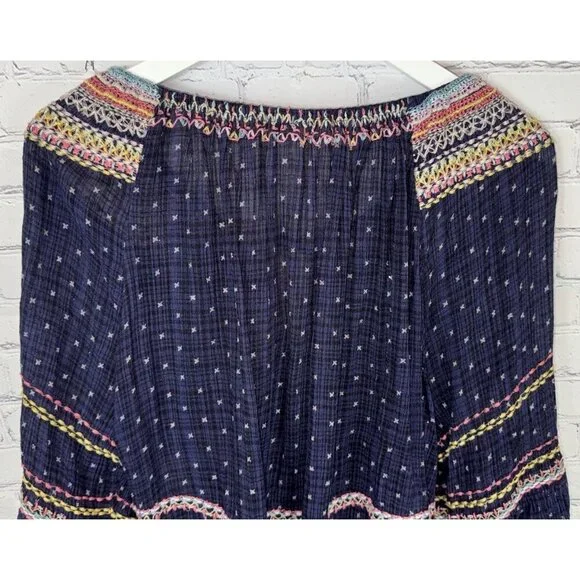 FREE PEOPLE Talia Embroidered Blouse Colorful Boho Oversized Size Medium Women’s - Picture 8 of 9